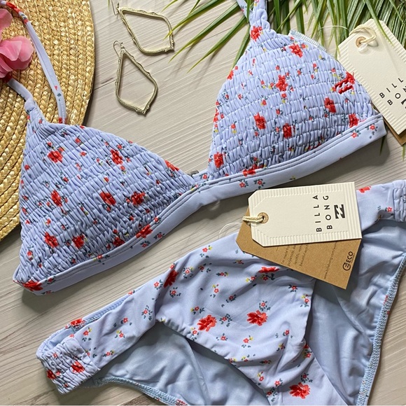 Billabong 🩵 Floral Fixed Tri Bikini Top | Lowrider Bottoms
